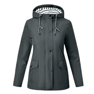 Women's Dark Grey Hooded Zip Up Windbreaker Jacket - Size XL - NWT